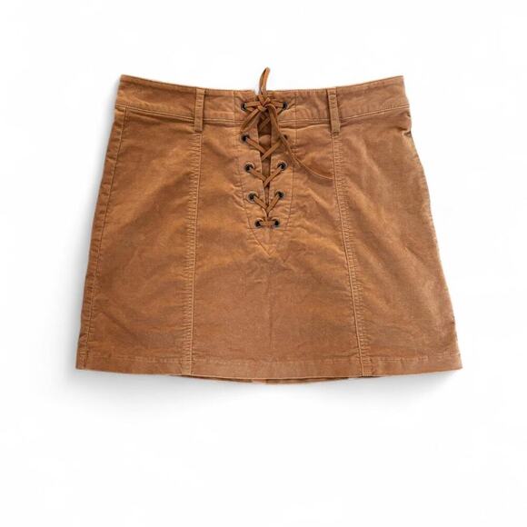 y2k 2000's vtg.‎ forever 21 tan lace up mini velvet skirt small- medium - Picture 2 of 7